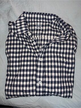 Men's Navy and White Check Button-Down Shirt